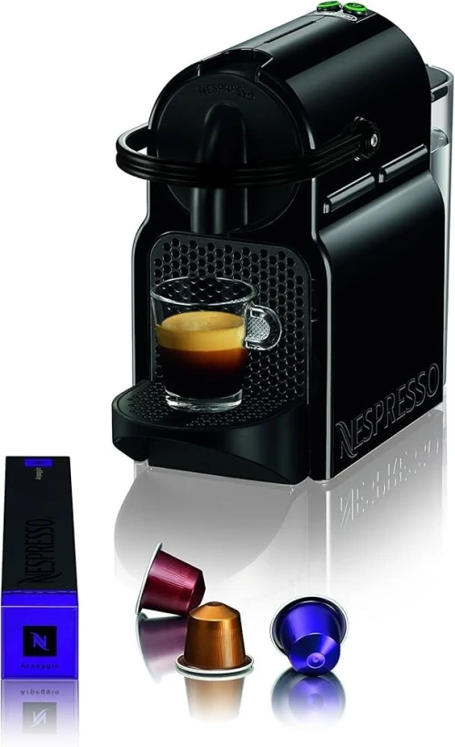 Nespresso De'Longhi Machine à Café Inissia Noir, 19 Bars + Kit de Bienvenue, Design Compact, Arrêt Automatique, EN80.B