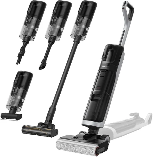 dreame H14 Dual Aspirateur Laveur 5-en-1, à Rapport Intelligent, Modèle à Plat, Lavage à de Brosse à 60 C, Séchage à 60 C en 5 Min, GlideWheel, 18 kPa, Racleur Démêlant, Tête de Brosse à LED