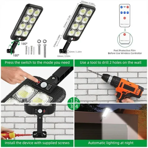 Lampadaires 200LED à énergie solaire étanche IP65 JX200  مصباح خارجي يعمل بالطاقة الشمسية