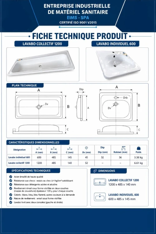 Lavabo collectif 1200 blanc