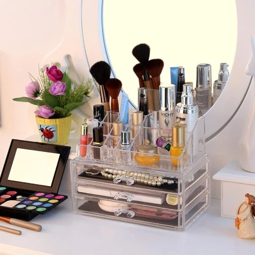 صندوق منظم المكياج و المجوهرات Boîte de rangement de maquillage acrylique avec 3 tiroirs
