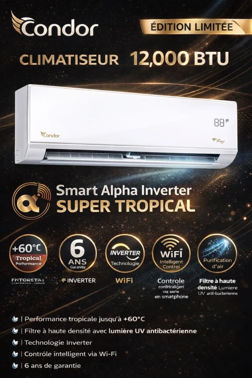 Climatiseur Condor 12000 BTU Smart Alpha Inverter  Super Tropical