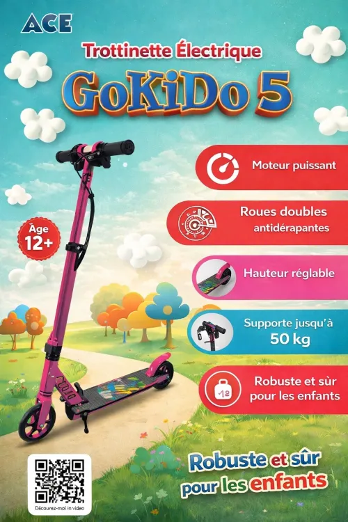 Trottinette Électrique GoKiDo 5 Compacte, Sécurisée