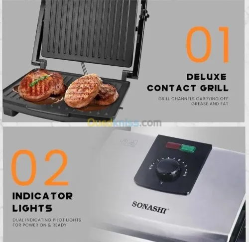 Panineuse et Grill Électrique 2000W avec Fonction Contrôle de la température INOX - بانينوز