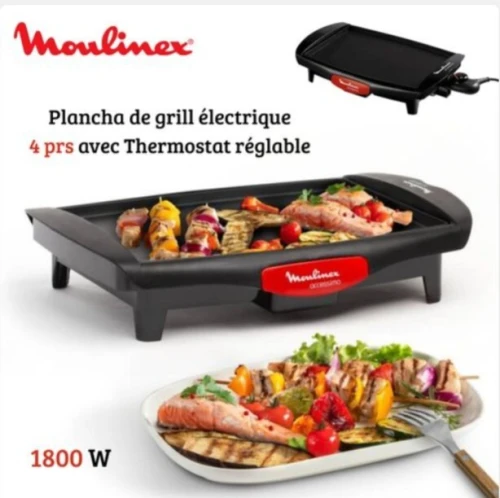 Moulinex plaque de grill plancha électrique 1800W thermostat réglable 4 personne antiadhesif