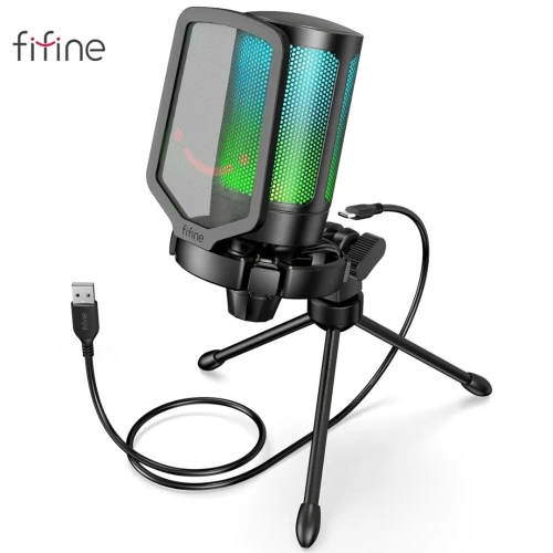 Microphone Fifine A2 AMPLIGAME USB RGB FOR PC,PS5 WITH Quick Mute