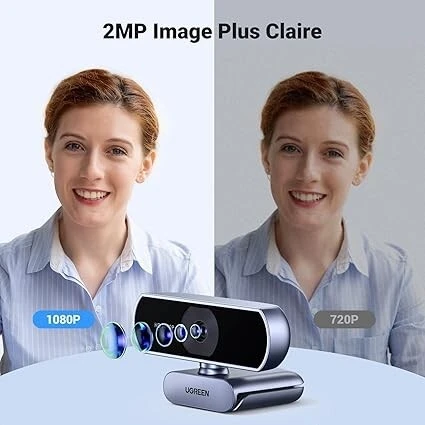 UGREEN Webcam Full HD 1080P 30FPS Caméra USB PC Deux Micro 360 Degrés Windows MacOS Android