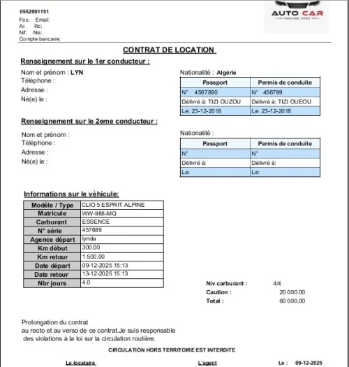 LOGICIEL DE GESTION LOCATION DE VOITURES