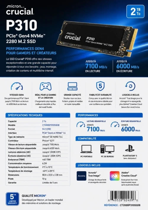 Crucial P310 2280 2TB PCIe Gen4 NVMe