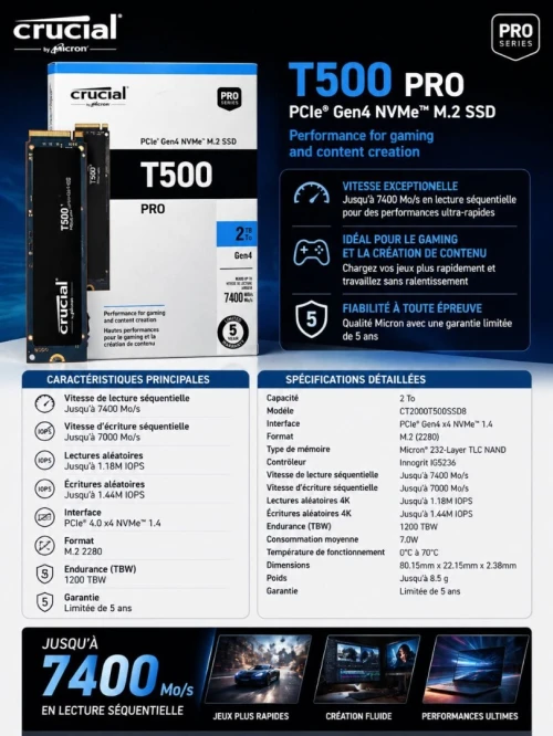 Crucial T500 PRO 2TB PCIe Gen 4 NVMe SSD