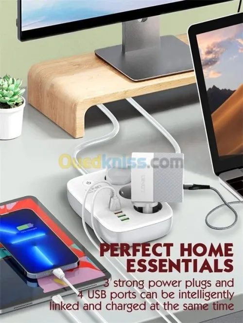 Multiprise SIYOTEAM SEW3452 Intelligente Wi-Fi À 3 Prises CA 5m 4ports USB 3AC PD QC3.0