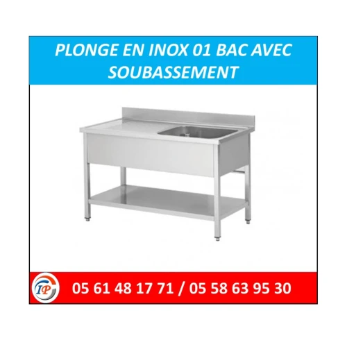 PLONGE EN INOX 01 BAC AVEC SOUBASSEMENT  