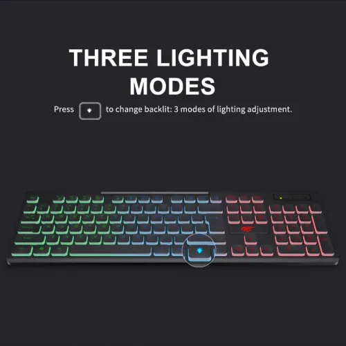 Havit Gamenote KB275L clavier gaming filaire 104 touches ergonomique ultra-mince RGB.