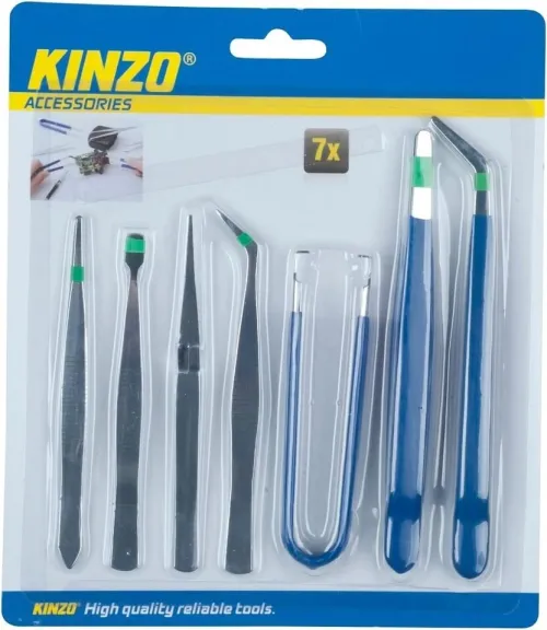 Ensemble de 7 pinces (pointues/courbes pointues/plates/croisées/courbes caoutchoutées/larges caoutchoutées/légèrement courbes caoutchoutées) Kinzo