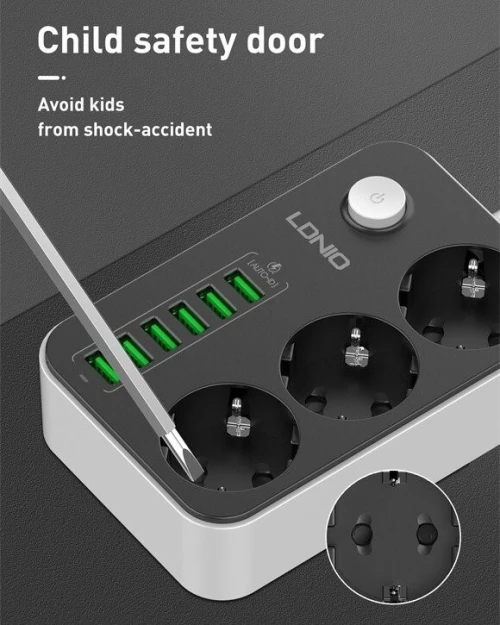Multiprise/Rallonge LDNIO SE3631 3 Prises Secteur & 6 Ports USB (17W / 3.4A) Câble 2m
