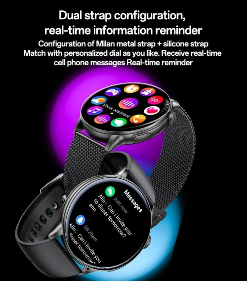 Montre Connectée Yesido IO28 HD Boîtier Alliage de Zinc, Appels Bluetooth & Double Bracelet Inclus