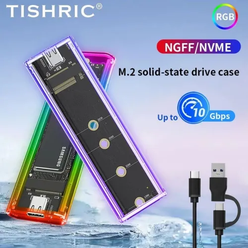 Boîtier de disque dur USB type C,RGB M.2 NGFF Nvme, 2230/2242/2260/2280 jusqu'à 10Gbps