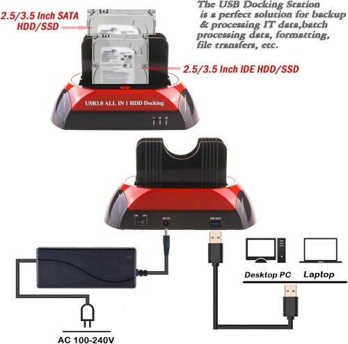 Station d'Accueil Double Disques Durs SATA 2,5" et 3,5" Port USB 3.0 Modèle: 576U3