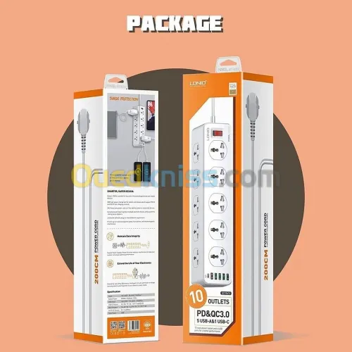 MULTIPRISE/RALLONGE LDNIO SC10610 30W AVEC 10PRISES / 5USB / 1PD USB-C/3M