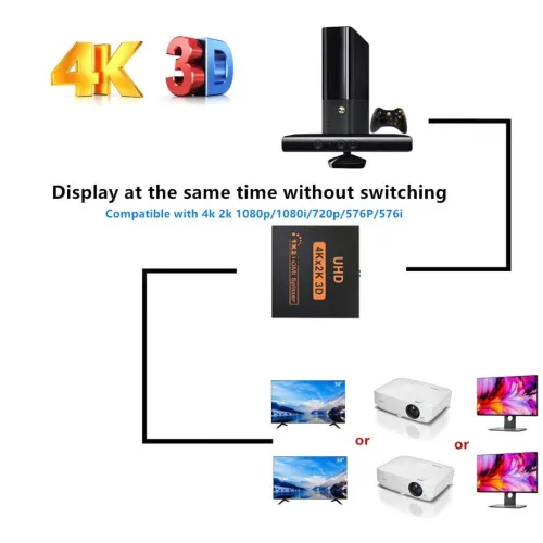 Splitter/répartiteur HDMI 1Entrée 4Sorties/1entrée 2 sorties Soutien 4K,Supporte PC Xbox HDTV DVD Écran Projecteur