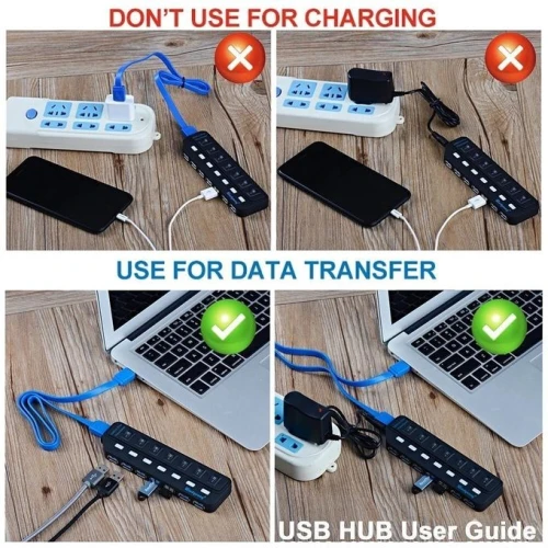 Hub USB 3.0 7Ports USB Avec Interrupteur Marche/Arrêt Pour PC Mac OS et adaptateur d'alimentation