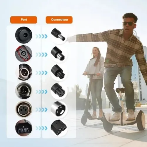 Chargeur Trottinette Electrique, Hoverboard, Scooter avec 6 Connecteurs 54.6V 3A