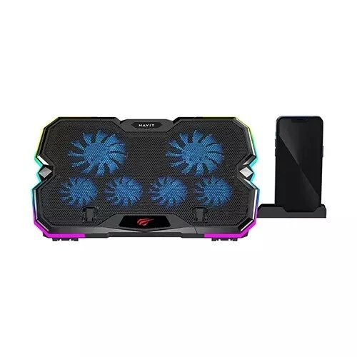 Refroidisseur pour laptop 15,6pouces Havit F2068 RGB à 6ventilateurs avec support pour téléphone