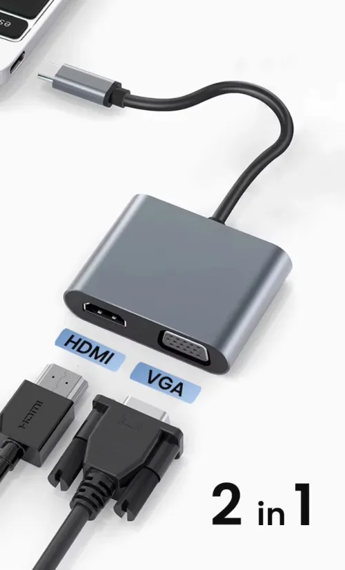 HUB USB-C 4 en 1 HDMI, VGA et USB+USB-C.  