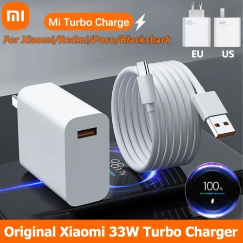 chargeur original ultra-rapide Xiaomi 33W Turbo pour Xiaomi/ Redmi Note/POCO