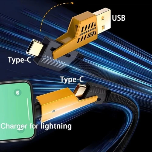 Chargeur de voiture rapide double port 45W LED et câble 4en1 (4 Connecteur USB et Type C et Lightning).