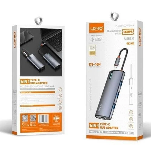 ADAPTATEUR SIYOTEAM DS-16H USB TYPE C TO HDMI TO RJ45 TO USB3.0 6IN1