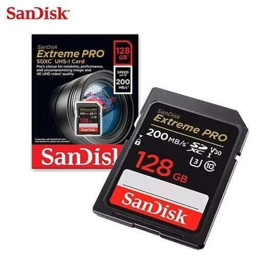 CARTE MEMOIRE SANDISK EXTREME PRO 128GO SDXC UHS-I U3 V30 4K 200MBS