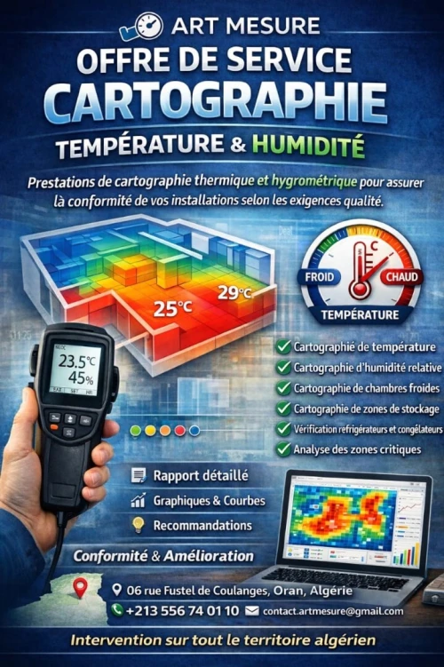 Cartographie température et humidité de zones de stockage, camion frigorifique, chambre froide