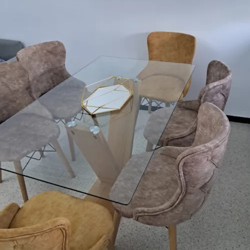 Ensemble salle à manger ( table à manger en verre trempé + 6 chaises )