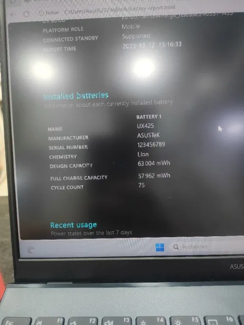 Asus zenbook ryzen 7 5800hs ram 16gb nvme 512gb radeon graphique 