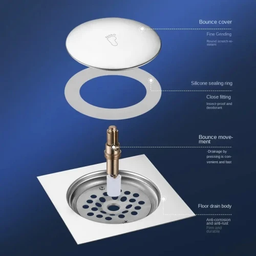 Siphon de sol poussoir en inox 15x15
