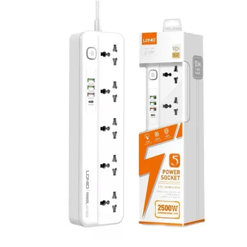 Rallonge LDNIO - Prise d'alimentation 2500 W 5 SORTIES 4 USB PD/QC 3.0