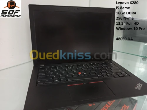 Laptop Lenovo X280 I5 8eme / 16go - 8Go / 256 Nvme / 13,3" Tactile - Non Tactile