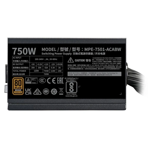 ALIMENTATION COOLER MASTER MWE BRONZE 750 V3  80 PLUS MPE-7501-ACABW-3BEU