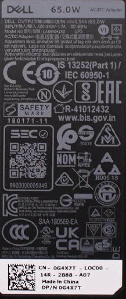 CHARGEUR DELL ORIGINAL19.5V 3.34A 65W 0FPC2Y