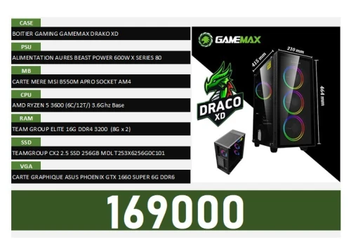 UNITE DRACO XD RYZEN 5 3600 16G DDR4 256G SSD 1660 SUPER