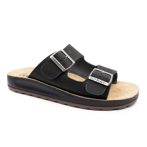 Fly Flot - Leather Man Slipper Black