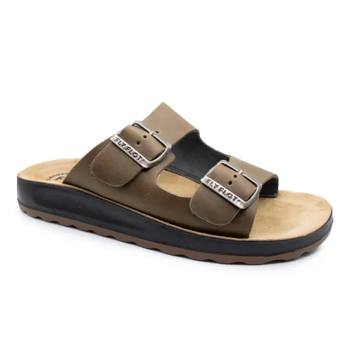 Fly Flot - Leather Man Slipper Taupe