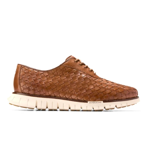 Cole Haan - Zerogrand Remastered Woven Oxfords British Tan   Dark Natural   Ivory
