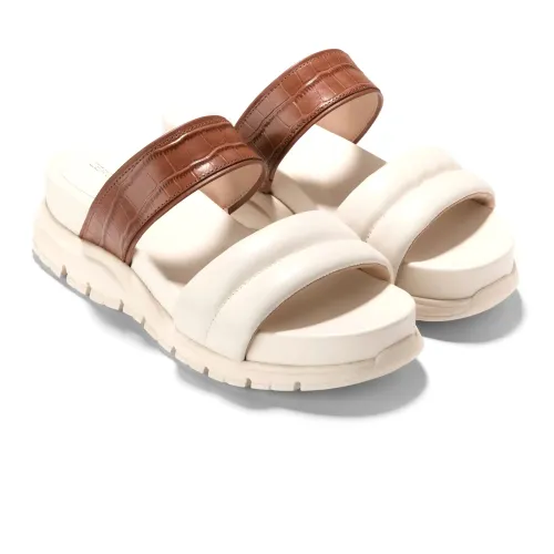 Cole Haan - Zerogrand Double Band Slide Sandals Ivory Ch Dk Cuoio Croc Print Gold Metallic Ivory
