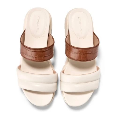 Cole Haan - Zerogrand Double Band Slide Sandals Ivory Ch Dk Cuoio Croc Print Gold Metallic Ivory