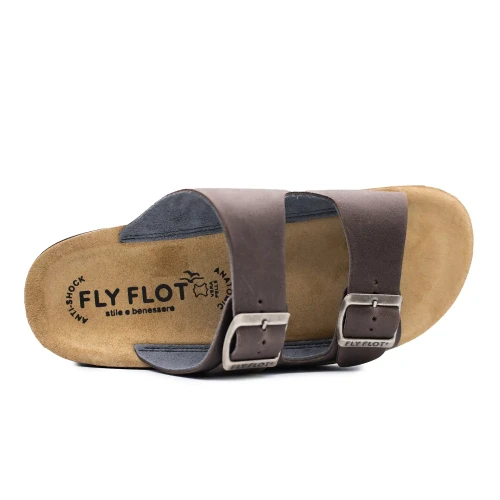 Fly Flot - Leather Man Slipper Dark-Brown