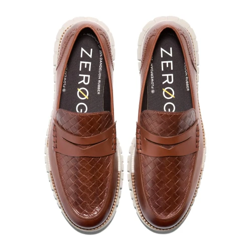 Cole Haan - Zerogrand Remastered Penny Loafers Woodbury Stamped   Natural Tan   Ancient Scroll