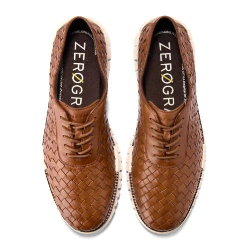 Cole Haan - Zerogrand Remastered Woven Oxfords British Tan   Dark Natural   Ivory