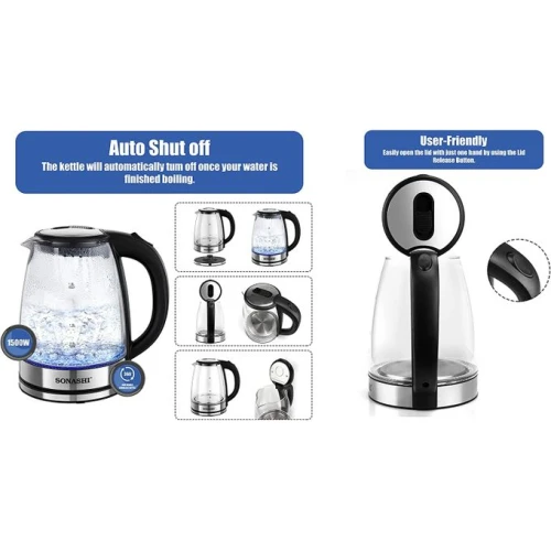BOUILLOIRE EN VERRE SONASHI 1500W SKT-1809